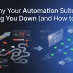 Illustration of slow test automation causing CI pipeline bottlenecks and flaky test failures